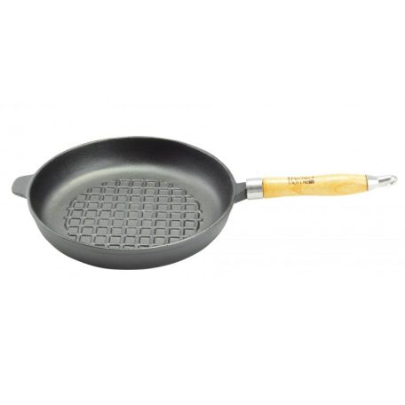 Tigaie fonta rotunda grill 24cm maner lemn