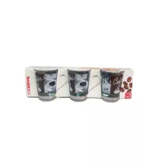Set 3 pahare cafea cu suport si maner metalic 85ml 
