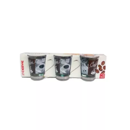 Set 3 pahare cafea cu suport si maner metalic 85ml 